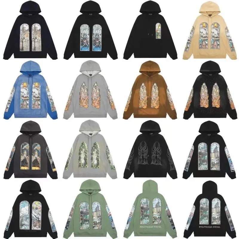 Stained Glass Print Hoodie Black Casual Sweatshirt