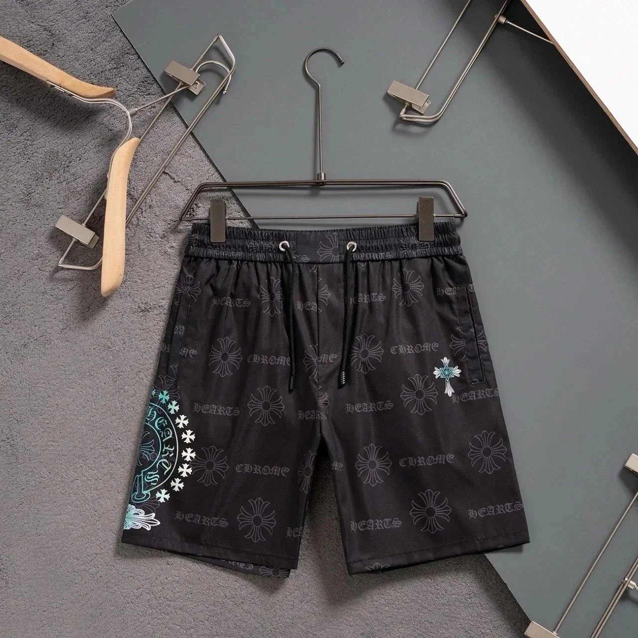 Chrome Hearts Shorts Elastic-Waist Drawstring with Floral Cross Print — 02