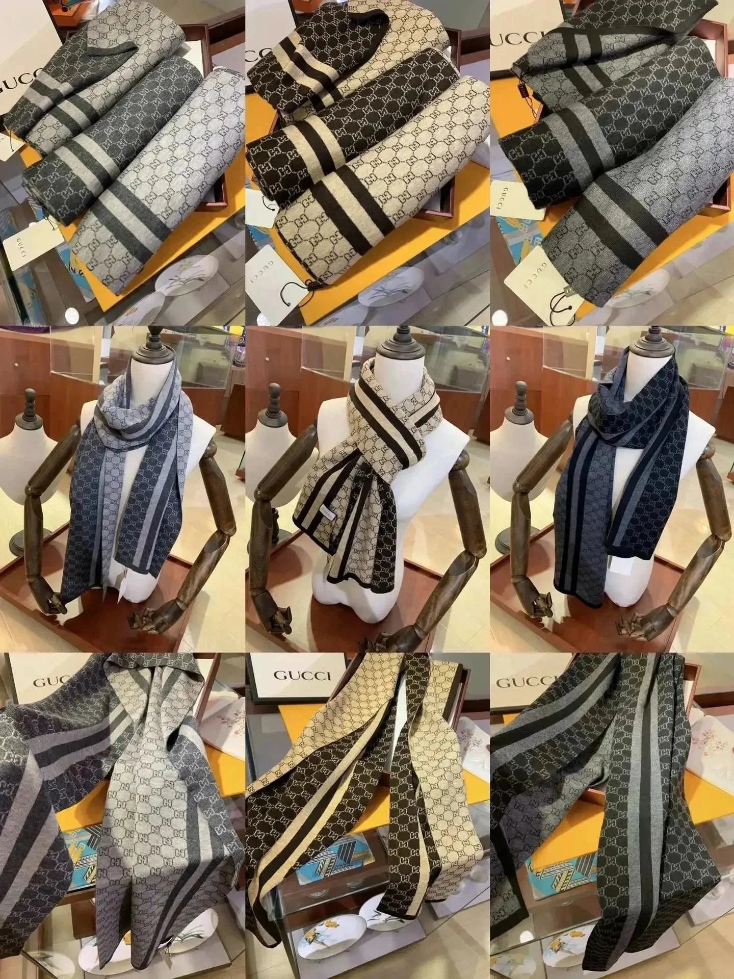 Gucci Monogram Gray Patterned Scarf