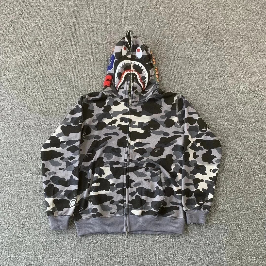 A Bathing Ape Shark Hoodie Gray Camouflage Streetwear