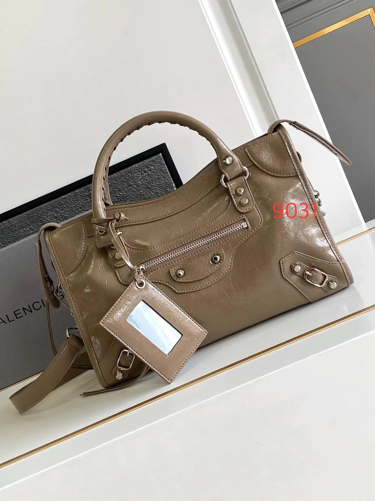 Balenciaga City Bag Beige Patent Leather Handbag
