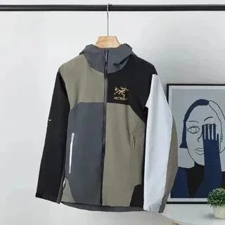 Patchwork Hooded Jacket Gray Black White Casual