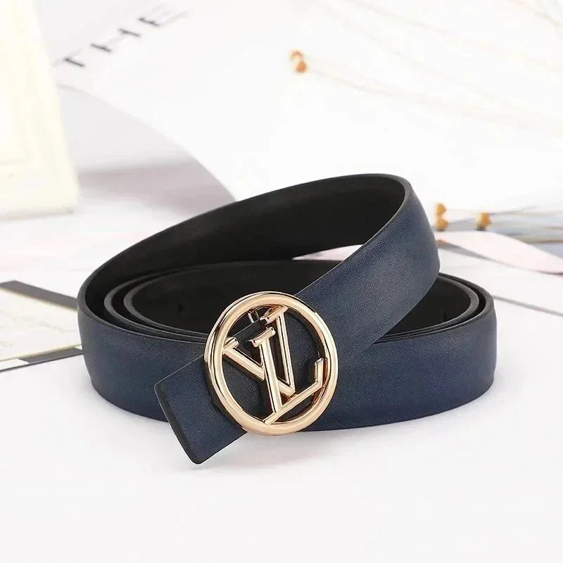LV Logo Black Leather Belt Fashion