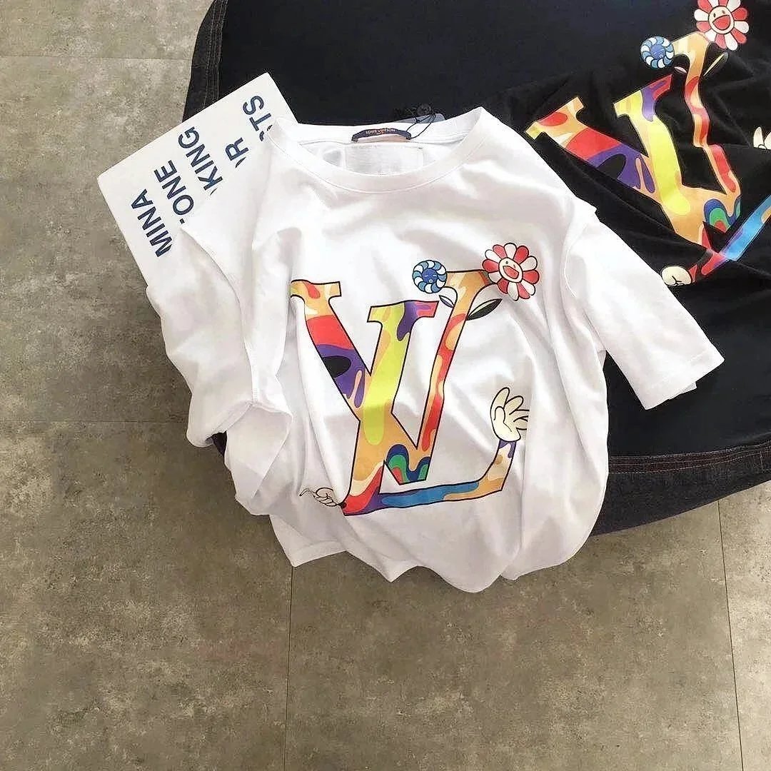 V Logo White Graphic T-Shirt