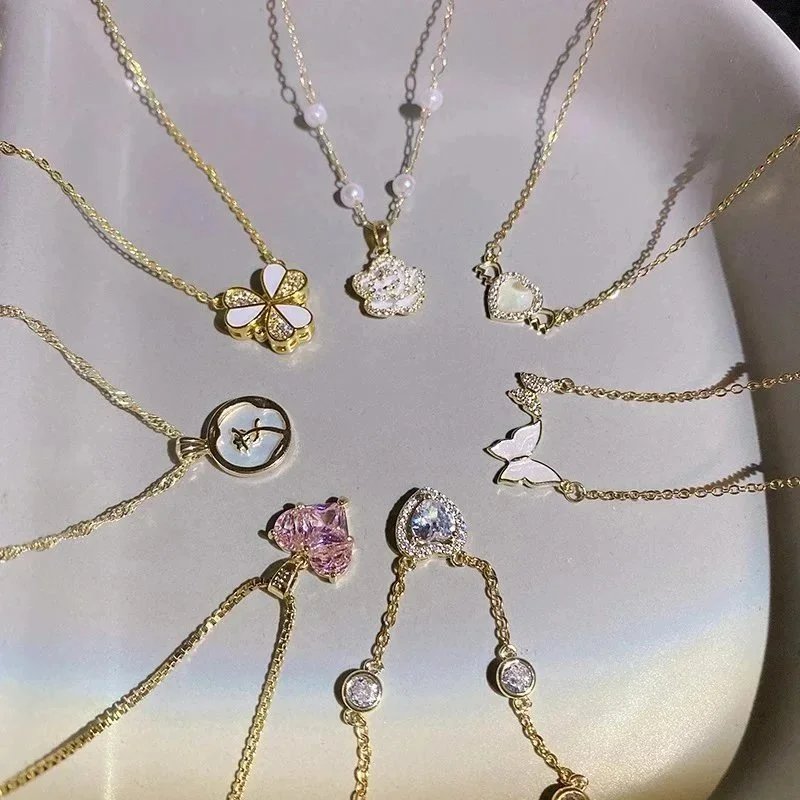 Gold Crystal Pendant Necklaces Multi Color Fashion Jewelry