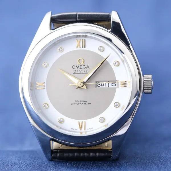 Omega De Ville Co-Axial Chronometer White Dial Diamond Hour Markers Mechanical Watch Watches - 9