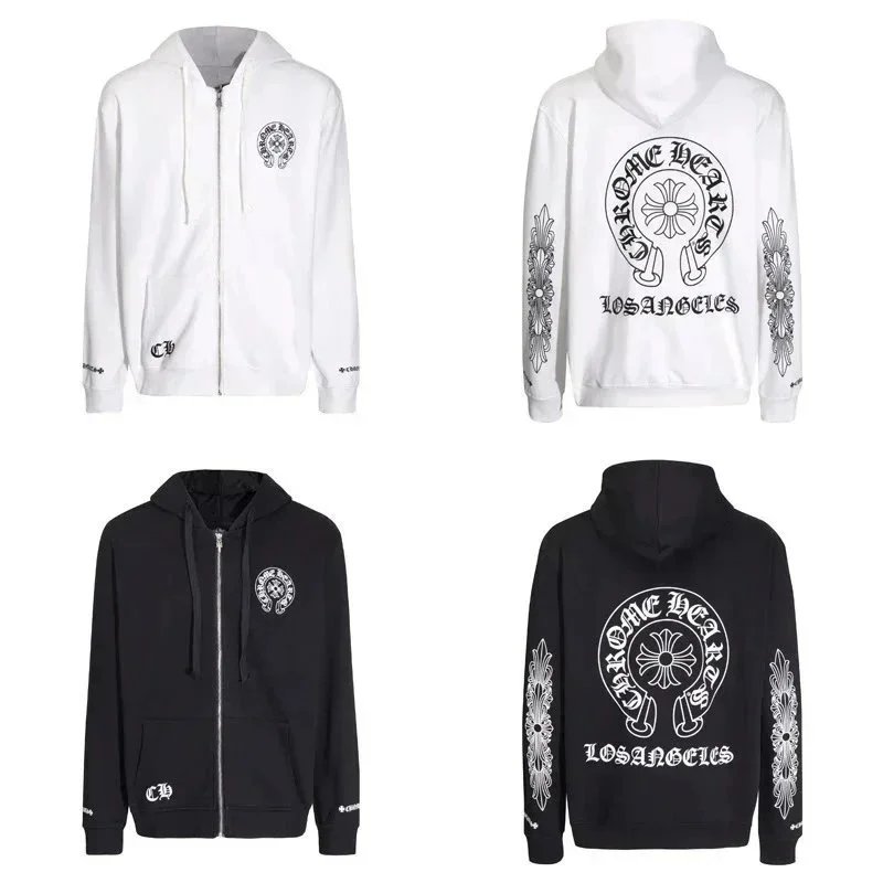 Chromatic Hearts Zip Hoodie White Black Streetwear