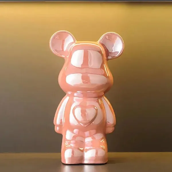 Design Bear Figurine Pink Glossy Ceramic Decorative Sculpture Accessories - 1