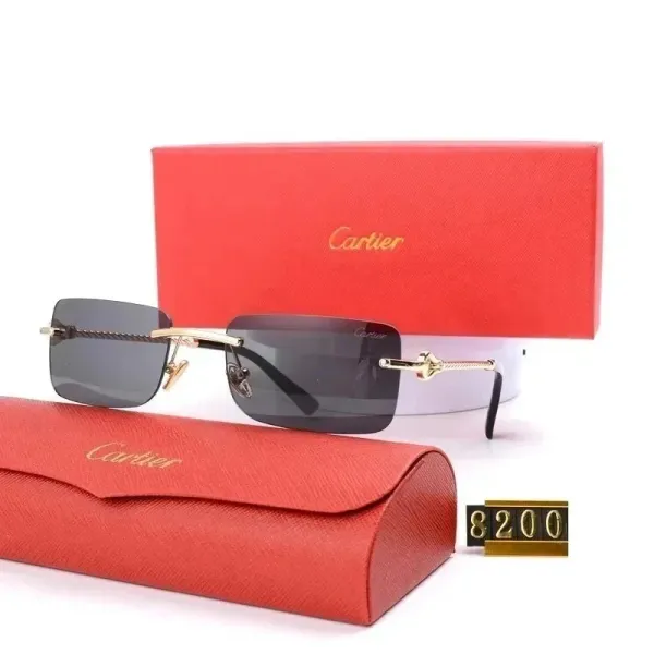 Cartier Santos de Cartier Rimless Sunglasses Gold Frame Gray Lenses - 1