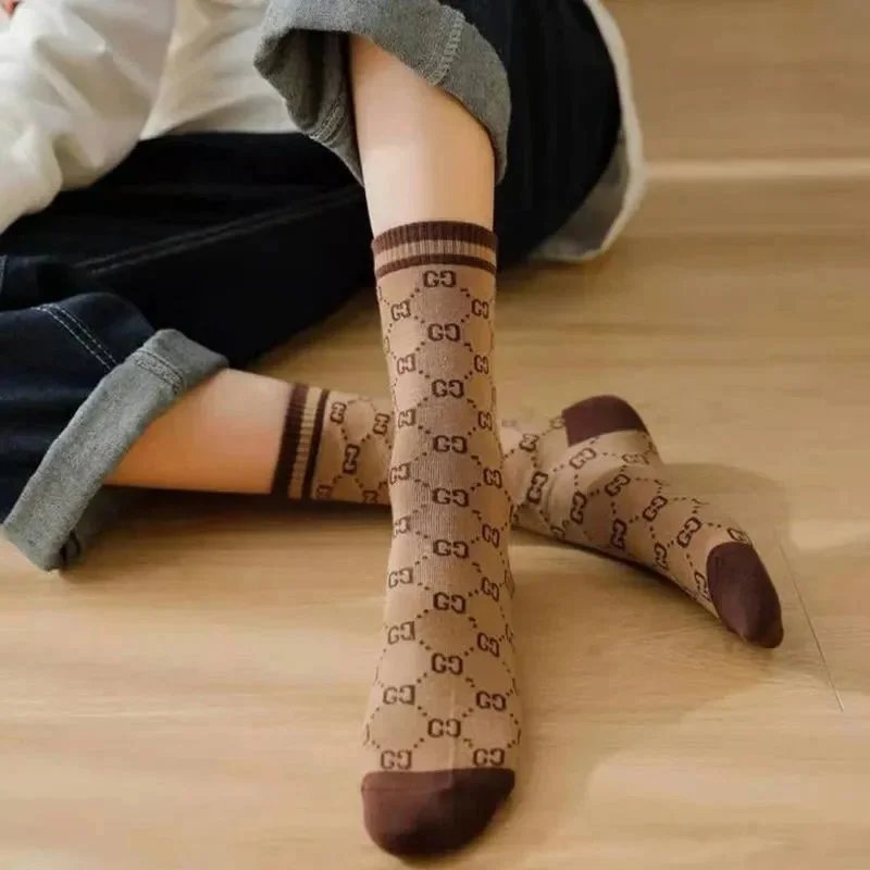 Gucci GG Monogram Socks Black Brown - 6