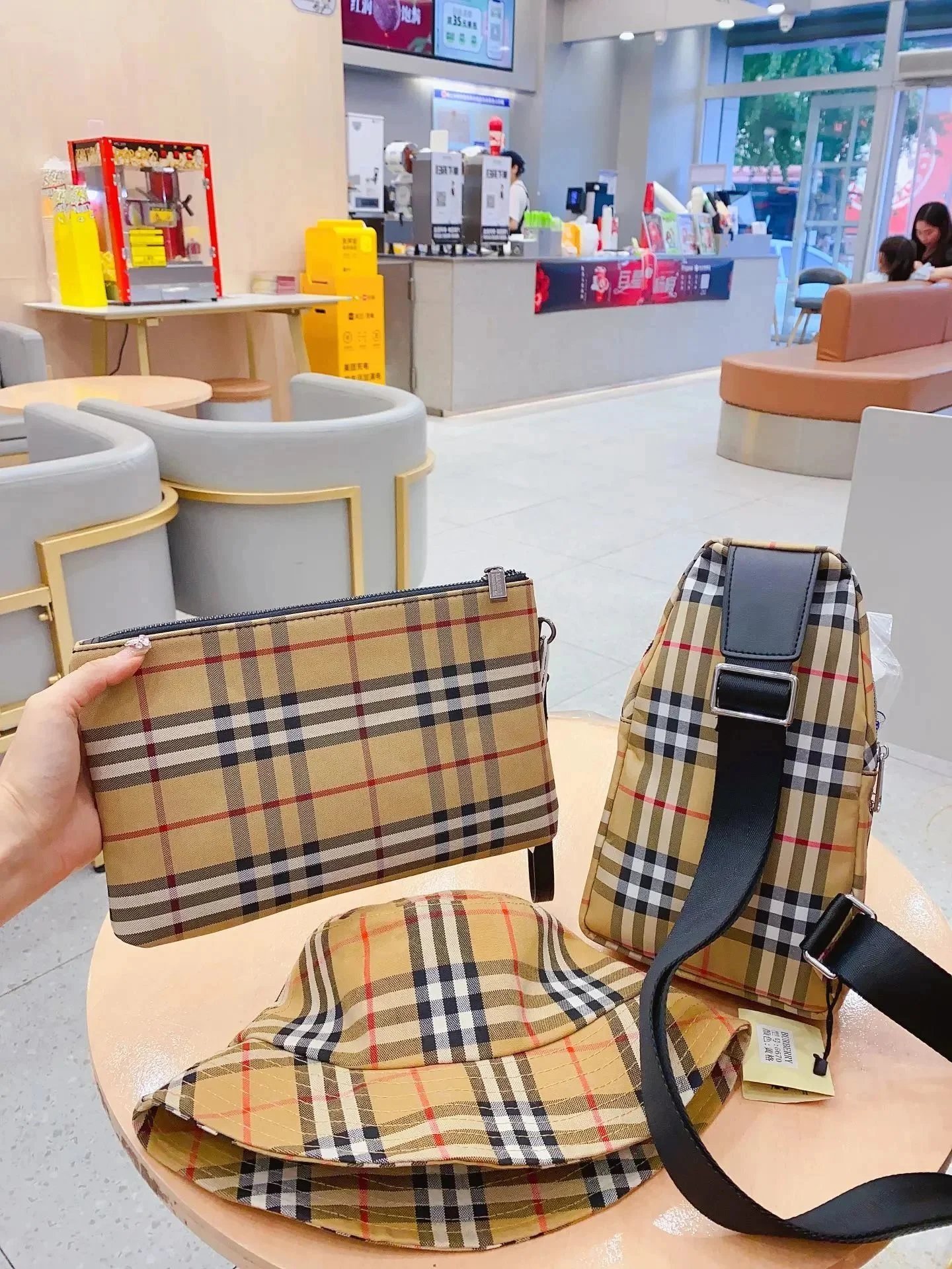 Burberry Check Pattern Crossbody Bag, Pouch, and Bucket Hat Set product photo 3