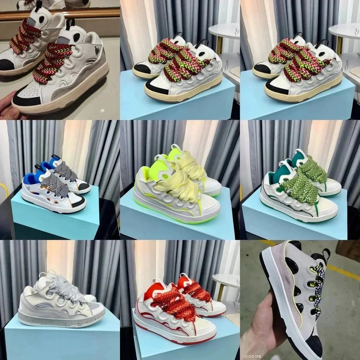 Lanvin Curb Leather and Suede Sneakers