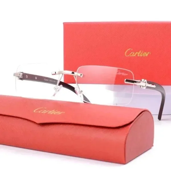 Cartier Santos Rimless Optical Glasses Silver Black - 1