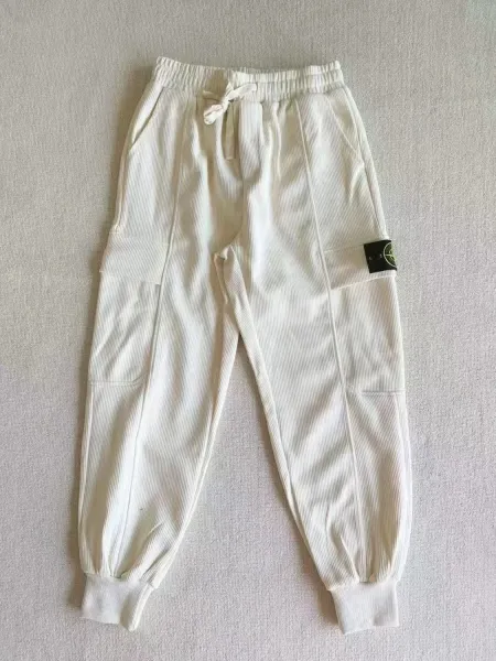 Stone Island Ribbed Hoodie and Sweatpants Set in Off-White with Gray Trail Sneakers - 9