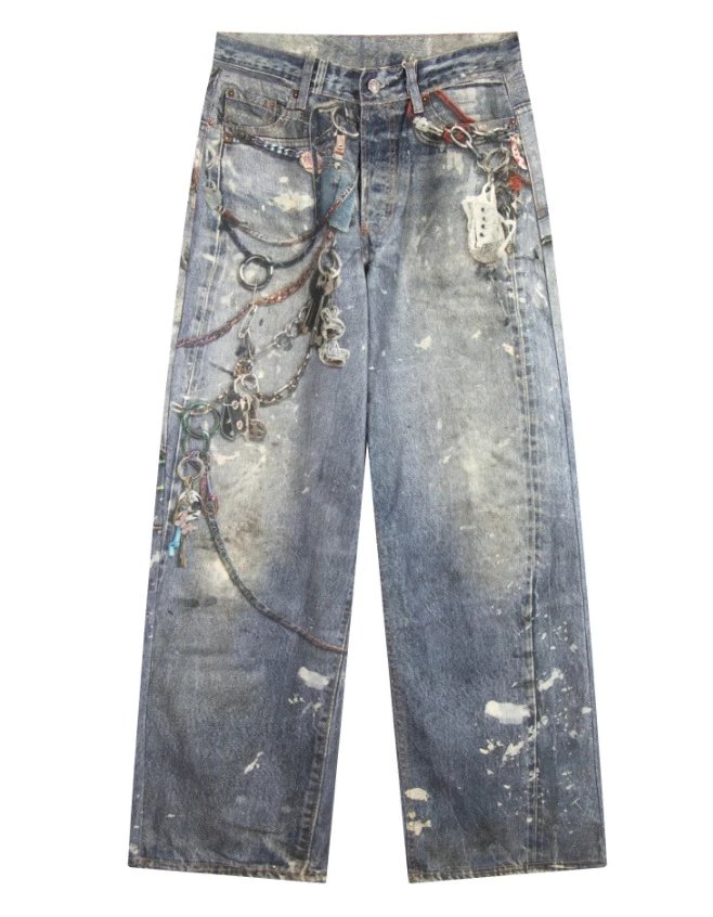 Acne Studios Keychain‑Print Wide‑Leg Jeans 1
