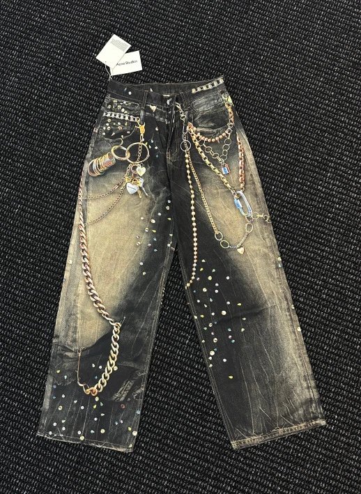 Acne Studios Keychain‑Print Wide‑Leg Jeans 13