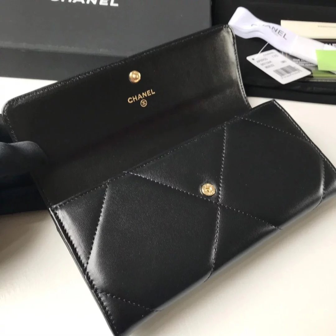 Chanel 19 Wallet Black Quilted Lambskin with Gold-Tone CC Logo Long Wallet - 7