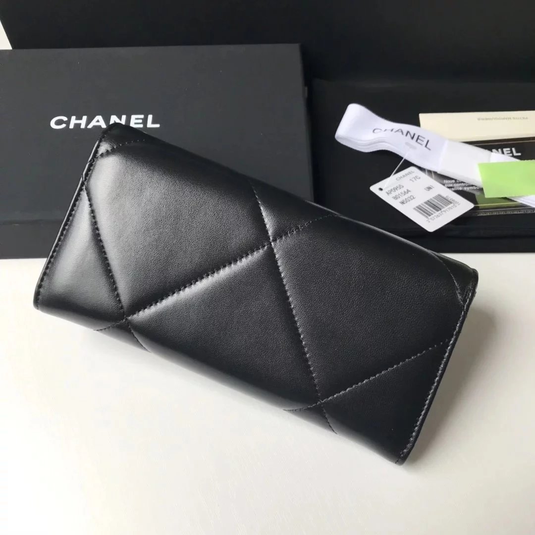 Chanel 19 Wallet Black Quilted Lambskin with Gold-Tone CC Logo Long Wallet - 6