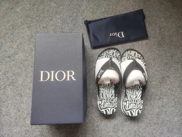 Dior B23 Flip-Flop Blue and White Patterned Sandals - 2