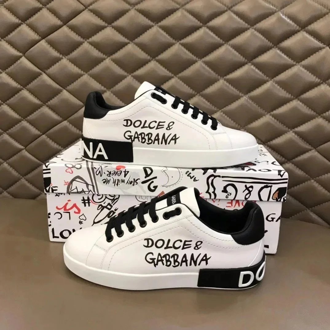 Dolce & Gabbana Dolce & Gabbana White Leather Sneakers with Black Accents White