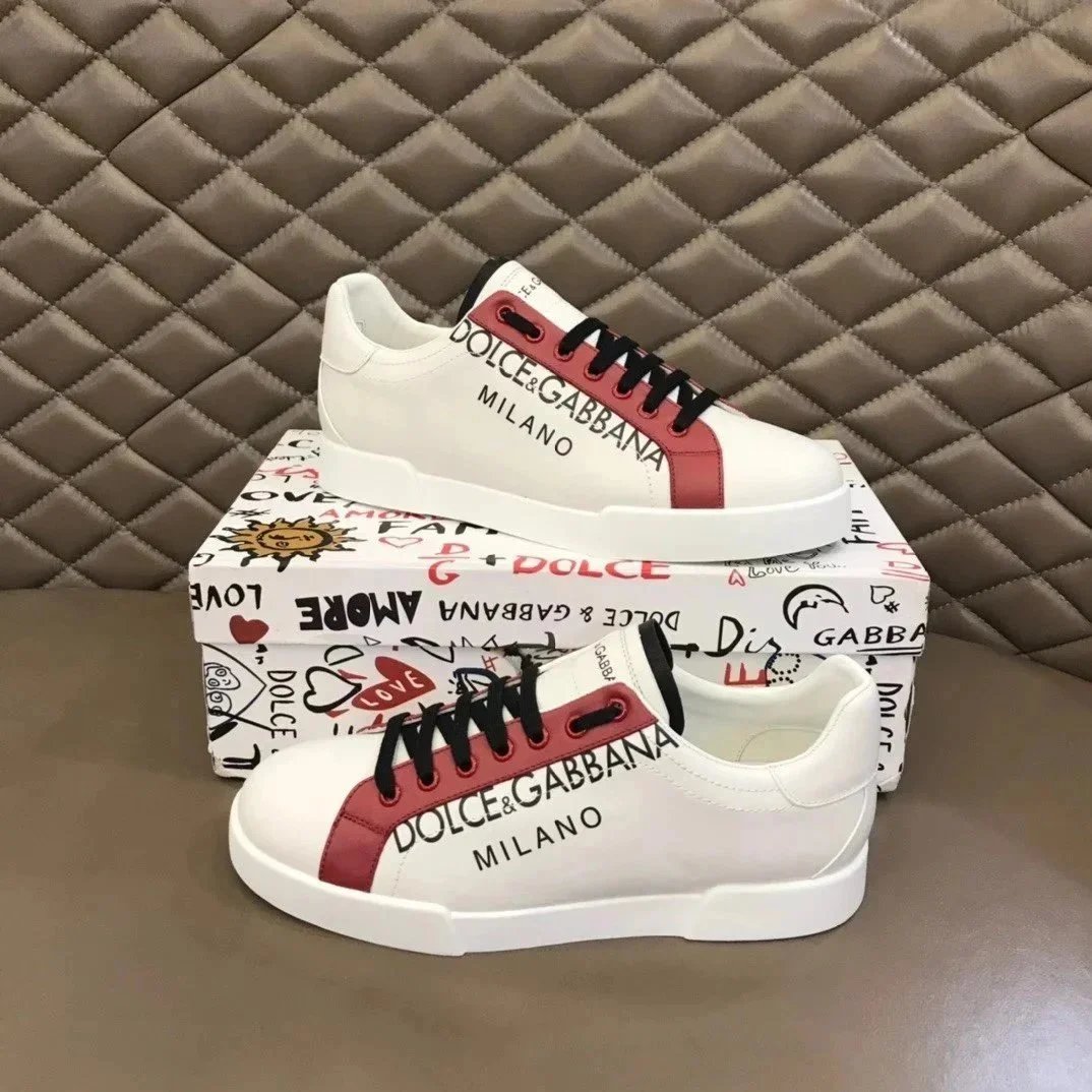 Dolce & Gabbana Dolce & Gabbana White and Red Low-Top Sneakers White