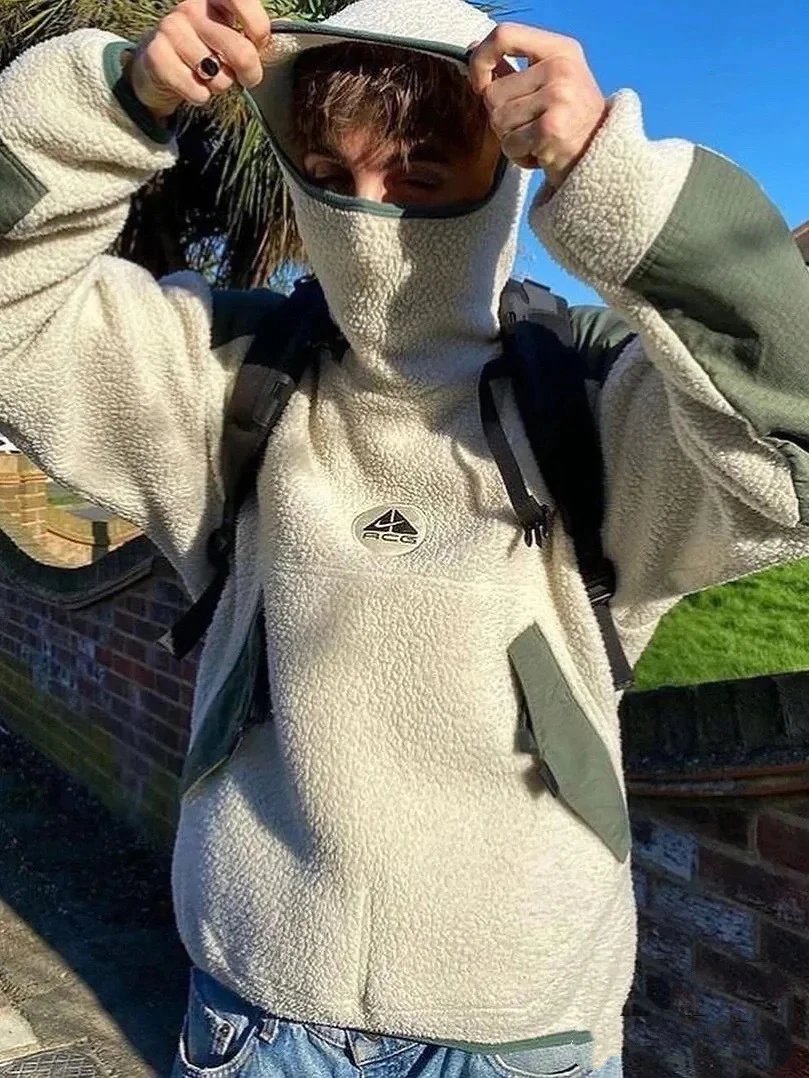 Nike ACG Fleece Hooded Jacket Beige/Olive Green Outerwear - 20