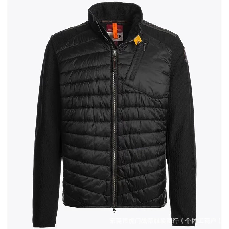 Spliced Stand Collar Non-Hooded Black Down Jacket