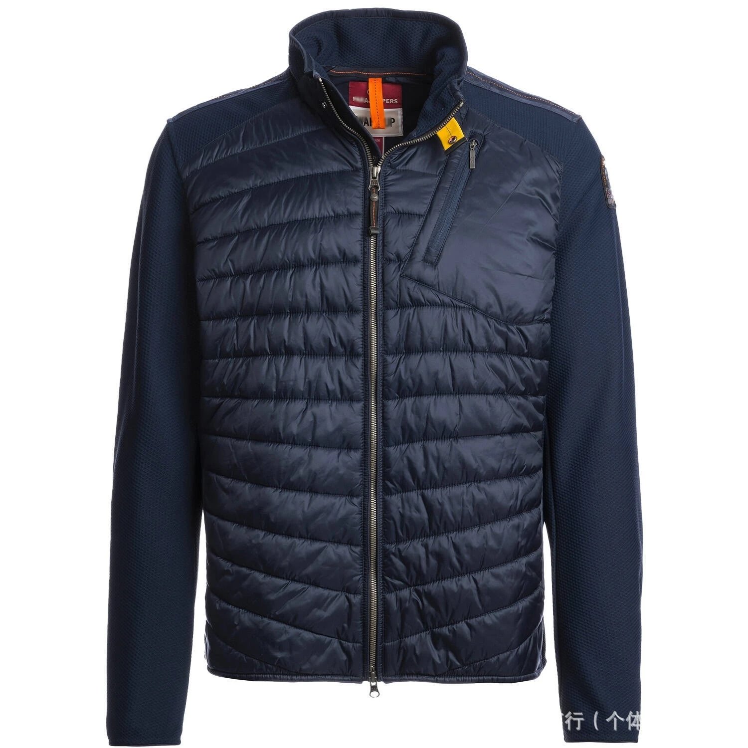 Spliced Stand Collar Non-Hooded Navy Down Jacket