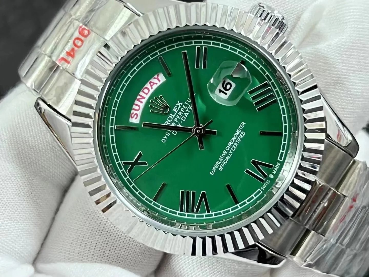 Rolex Day-Date Green Dial Stainless Steel Watch Watches - 1