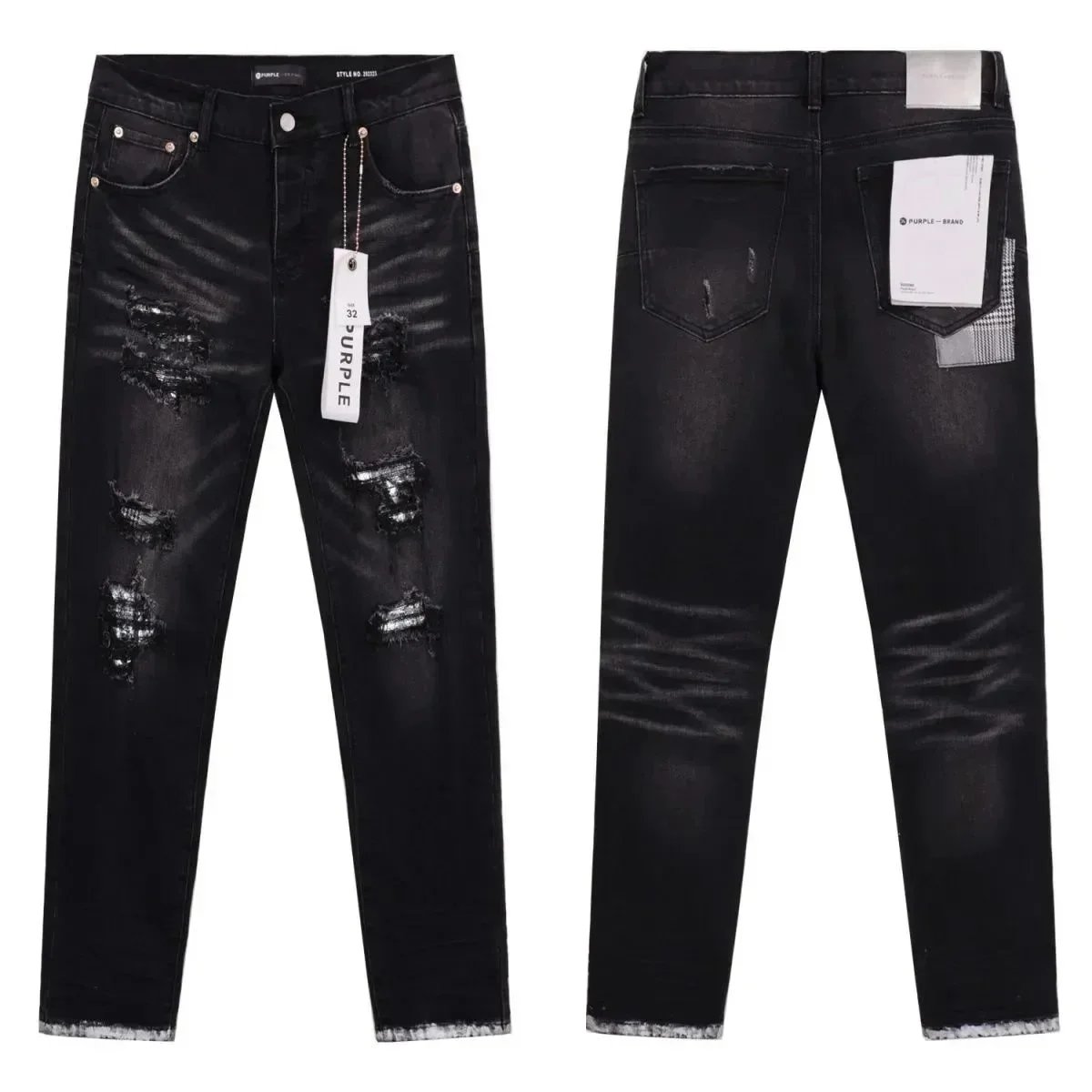 Amiri Distressed Logo Print Black Jeans - 14