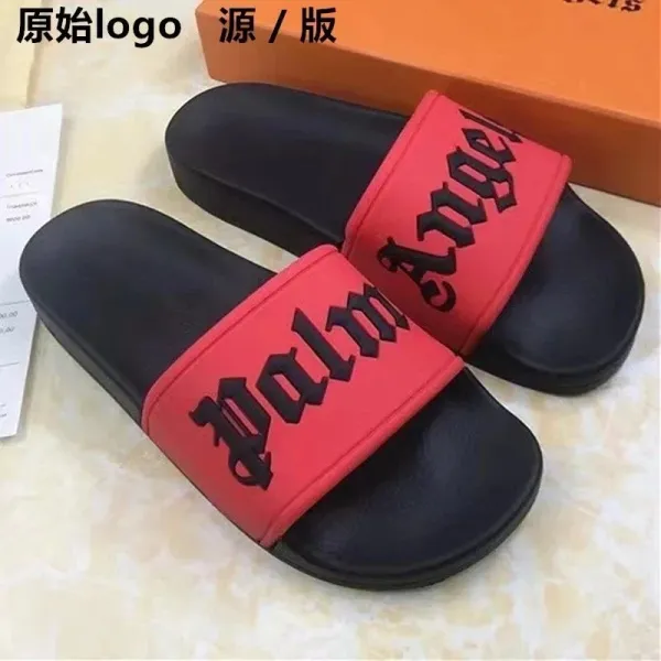 Palm Angels Logo Slide Sandals Red / Black Slippers - 1