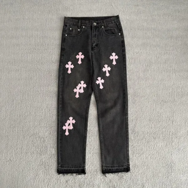 Chrome Hearts Cross-Embroidered Black Distressed Jeans - 1
