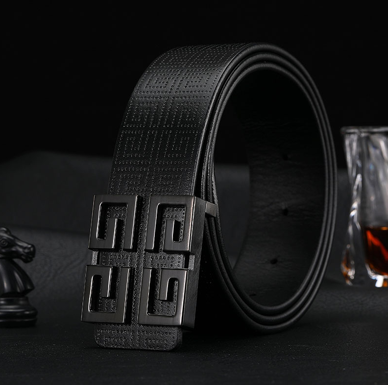 Unbranded Belts Geometric Buckle Embossed Belt — B- 3 Black Label