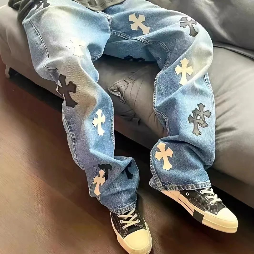 Chrome Hearts Cross-Embellished Straight-Leg Jeans Blue - 4