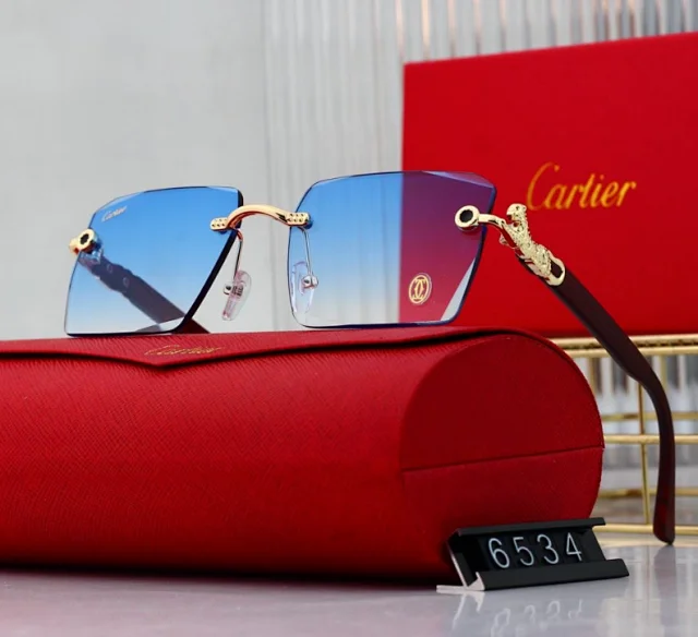 Cartier Eyewear Rimless Rectangular Sunglasses with Gold Cross Decorations product detail image 9