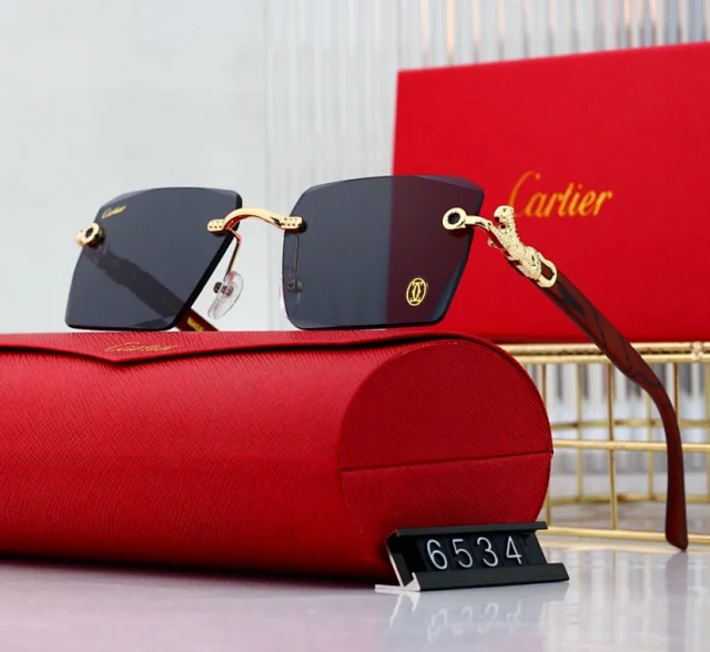 Cartier Eyewear Rimless Rectangular Sunglasses with Gold Cross Decorations product detail image 10