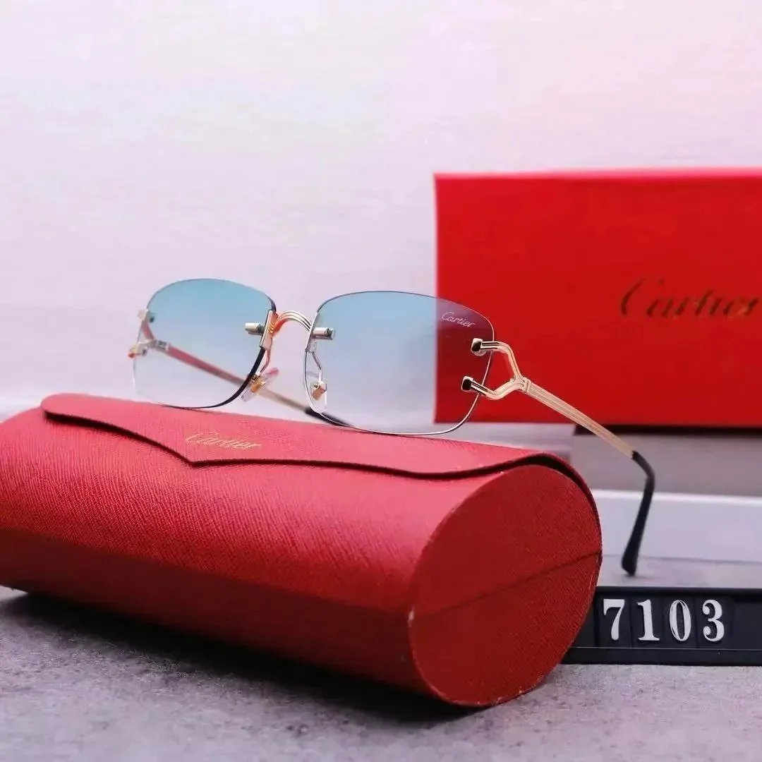 Cartier Eyewear Rimless Rectangular Sunglasses with Gold Cross Decorations — 13