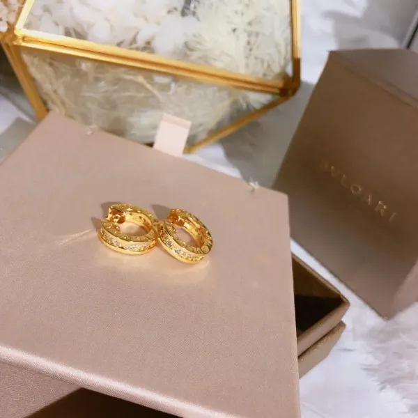 Bvlgari B.zero1 Hoop Earrings Gold with Pave Diamonds Jewelry - 1