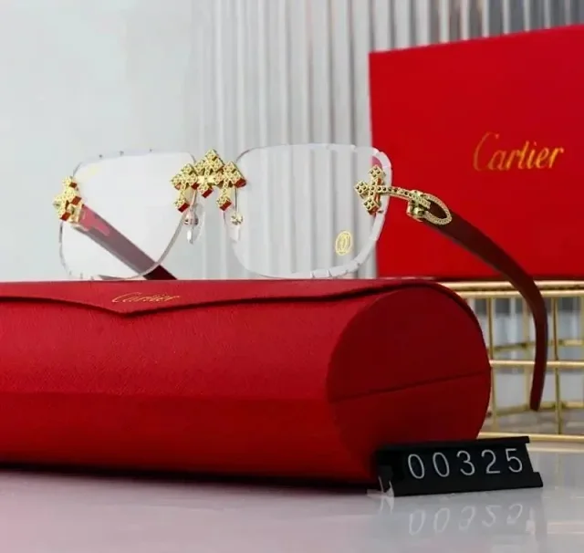 Cartier Eyewear Rimless Rectangular Sunglasses with Gold Cross Decorations product detail image 6