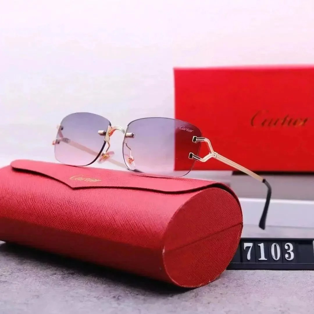 Cartier Eyewear Rimless Rectangular Sunglasses with Gold Cross Decorations — 38