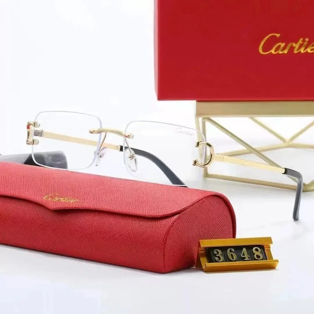 Cartier Eyewear Rimless Rectangular Sunglasses with Gold Cross Decorations — 10