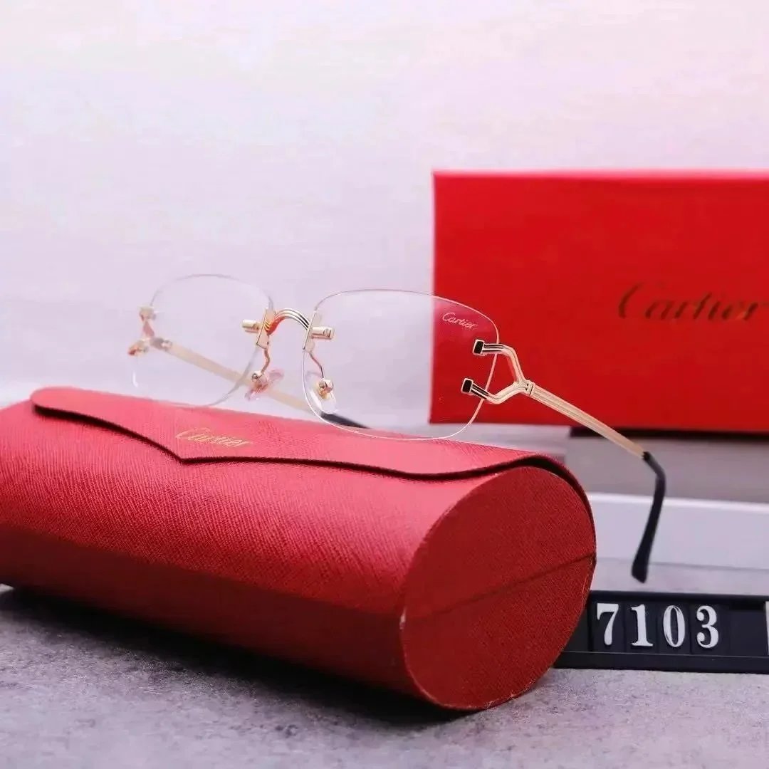 Cartier Eyewear Rimless Rectangular Sunglasses with Gold Cross Decorations — 20