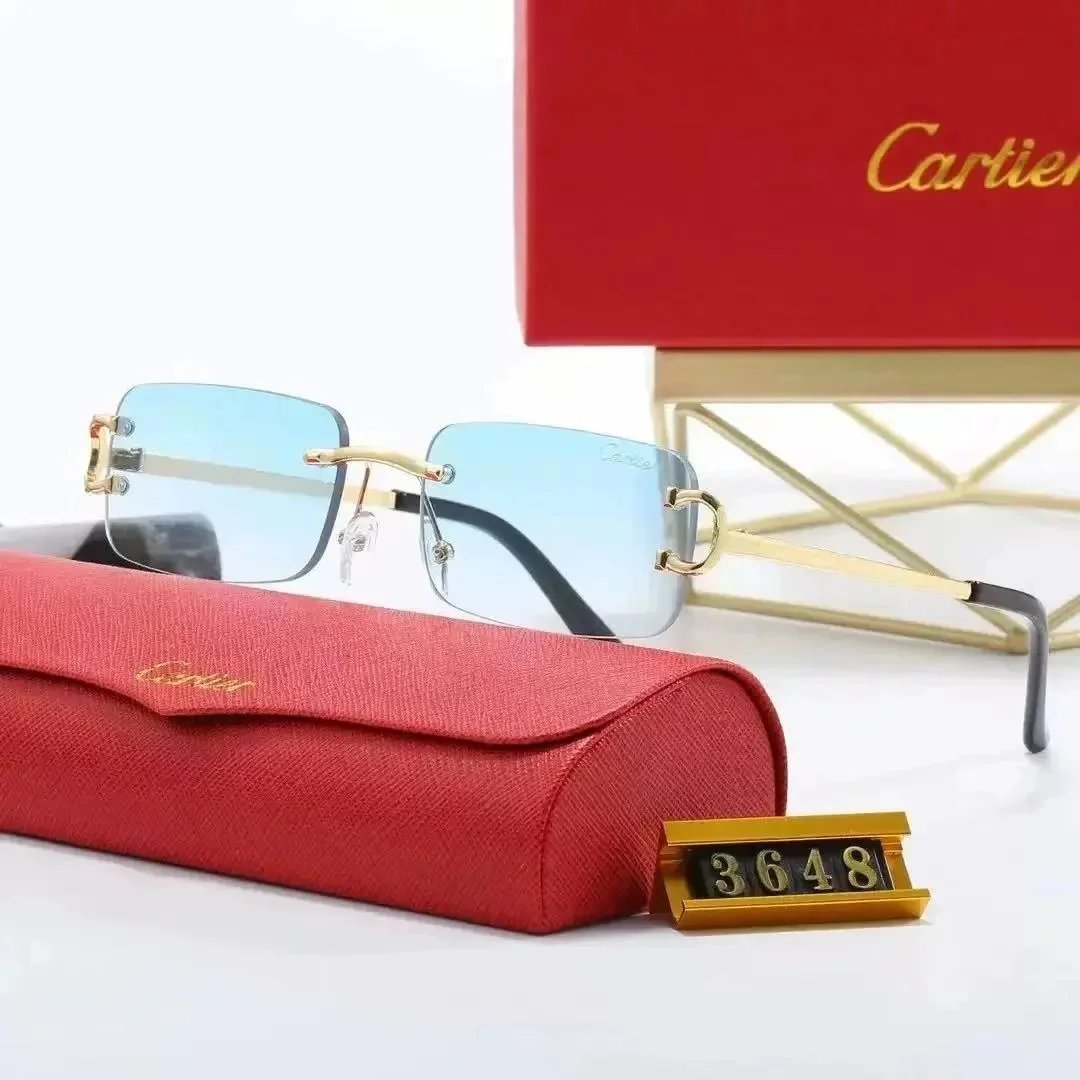 Cartier Eyewear Rimless Rectangular Sunglasses with Gold Cross Decorations — 24