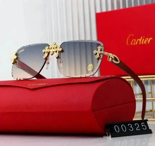 Cartier Eyewear Rimless Rectangular Sunglasses with Gold Cross Decorations product detail image 7