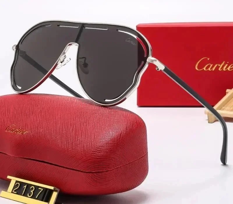 Cartier Eyewear Rimless Rectangular Sunglasses with Gold Cross Decorations — 18
