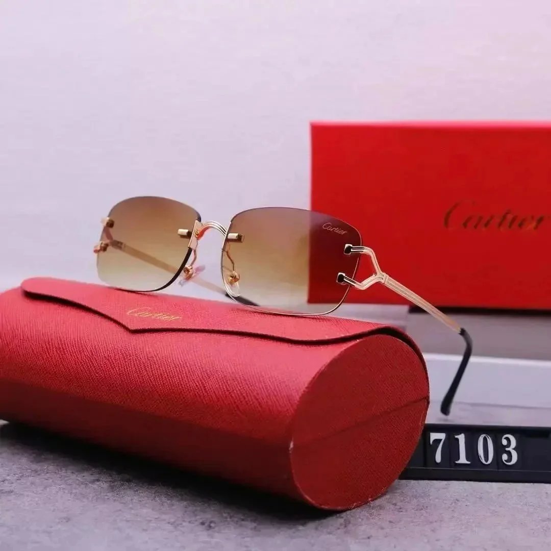 Cartier Eyewear Rimless Rectangular Sunglasses with Gold Cross Decorations — 22