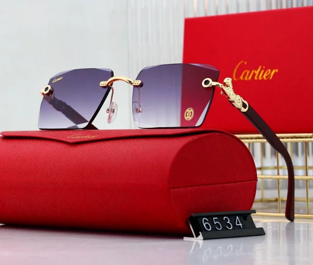 Cartier Eyewear Rimless Rectangular Sunglasses with Gold Cross Decorations product detail image 8