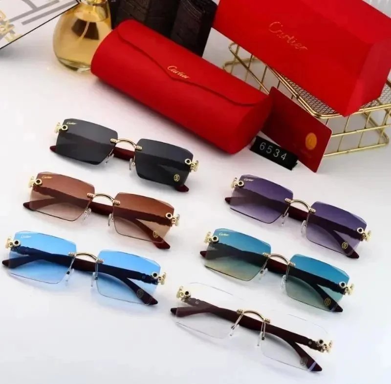 Design Rimless Square Gradient Brown Sunglasses - 3