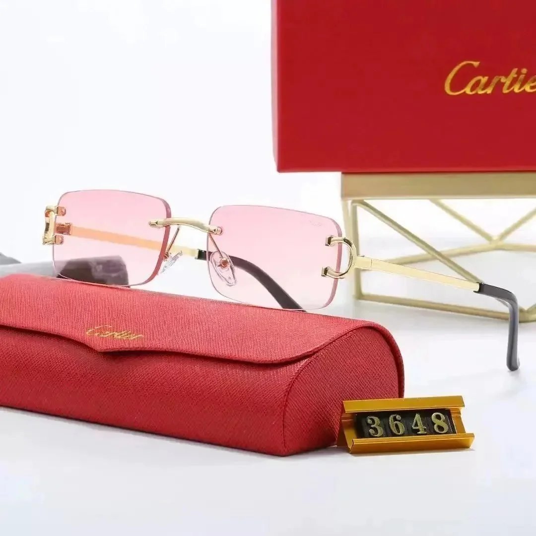 Cartier Eyewear Rimless Rectangular Sunglasses with Gold Cross Decorations — 11