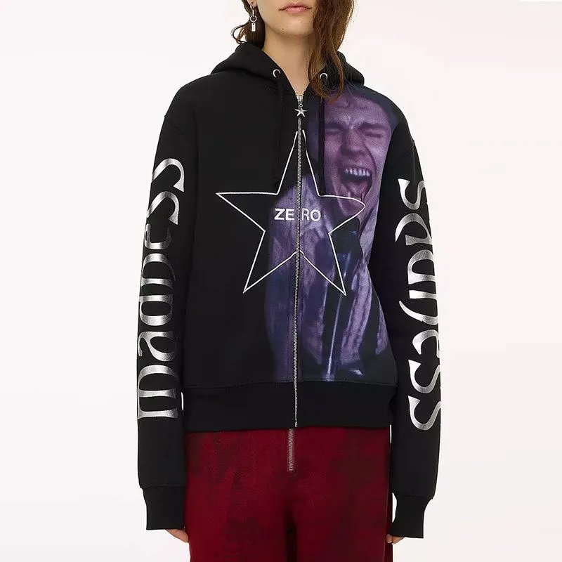 Double Headed Bear Fleece Hoodie Cardigan Y2K Print photo 4